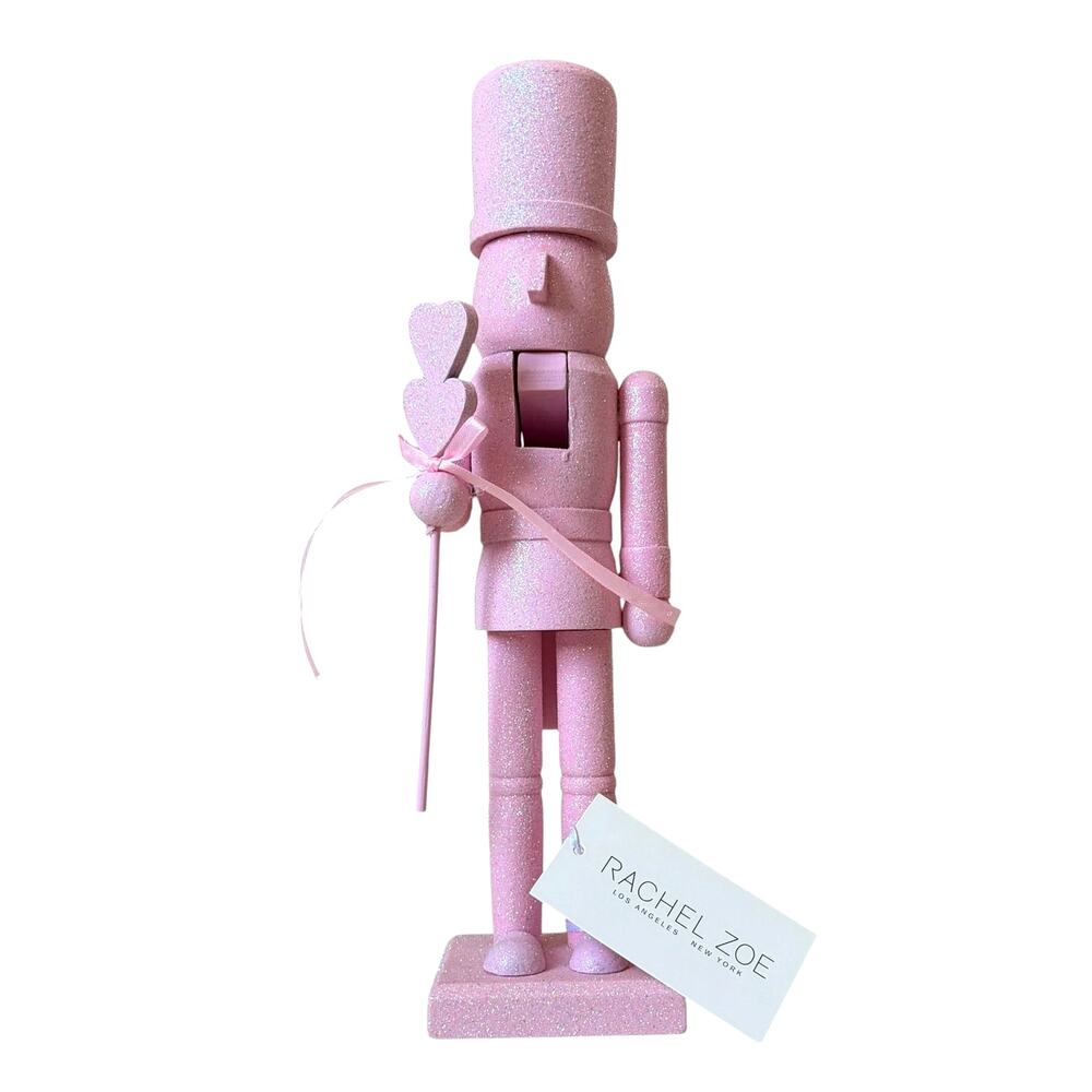 Rachel Zoe Pink Glitter Nutcracker 14in Wood Valentines Day Holiday Heart NEW